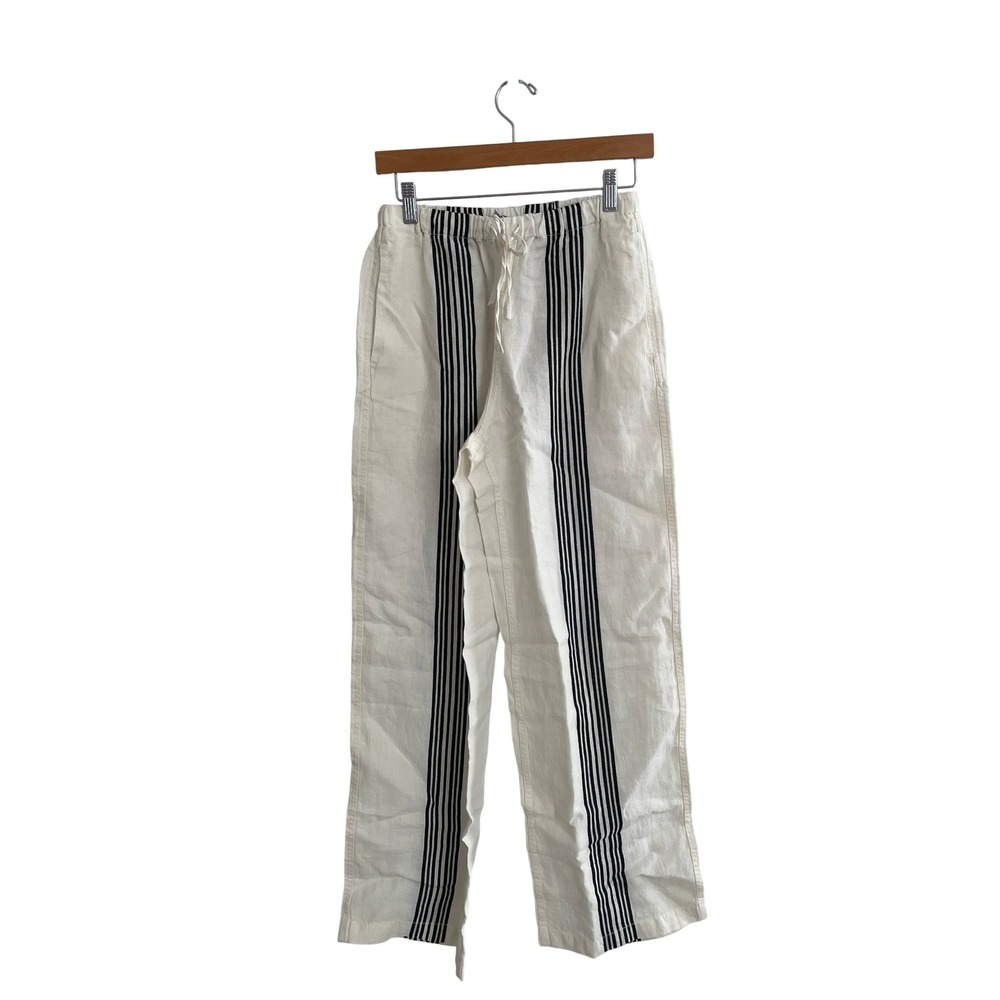 NWT Madewell Pants Pull On Linen Blend Small Bold Placement Stripe Cream Black - Picture 4 of 13